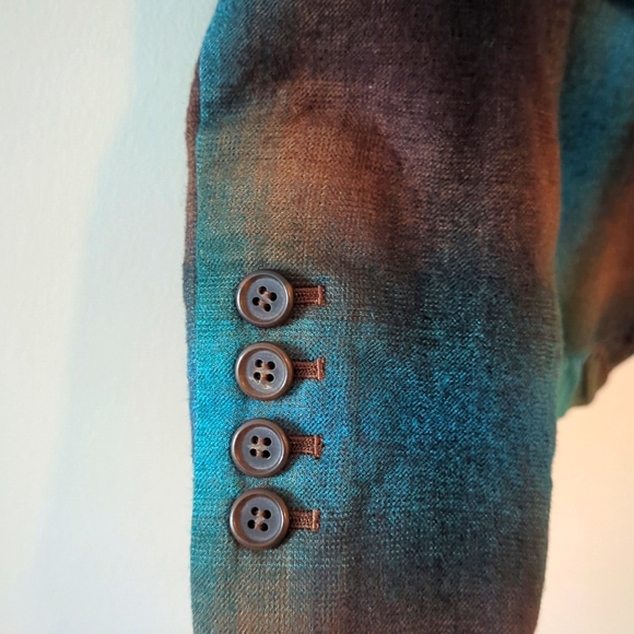 DKNY turquoise and brown plaid wool blazer US 2 - Picture 5 of 8